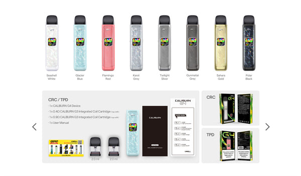طقم نظام Uwell Caliburn G4 Pod بسعة 1300 مللي أمبير وسعة 3 مل (بحد أقصى 35 واط) – طقم نظام Uwell Caliburn G4 Pod بسعة 1300 مللي أمبير وسعة 3 مل (بحد أقصى 35 واط)
