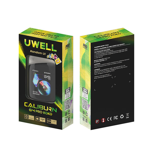 طقم نظام Uwell Caliburn G4 Pro Koko Pod بسعة 2000 مللي أمبير وسعة 3 مل (35 واط) – طقم نظام Uwell Caliburn G4 Pro Koko Pod بسعة 2000 مللي أمبير وسعة 3 مل (35 واط)
