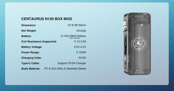 Lost Vape Centaurus N100 Boîte Mod 100W – Lost Vape Centaurus N100 Boîte Mod 100W
