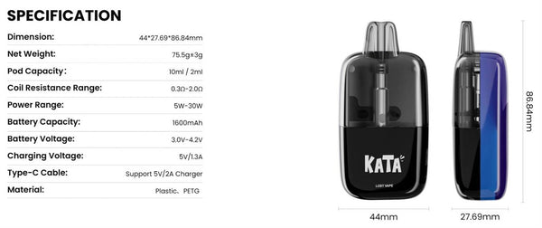 Lost Vape Kata Pod System Kit 1600mAh 10ml (Max 30W) – Lost Vape Kata Pod System Kit 1600mAh 10ml (Max 30W)
